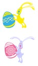 Vector image easter rabbits with colorful eggs