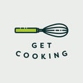 Vector image of egg beater with text get cooking