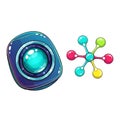 Modern cartoon eye next to colorful atom molecule illustration Royalty Free Stock Photo