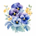 Watercolor Pansy Arrangement Clipart In Purple And Yellow Royalty Free Stock Photo