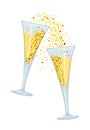 Icon of glasses with champagne and sparkles. Vector illustration Royalty Free Stock Photo