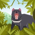 Flat jungle background with Tasmanian devil