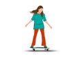 Vector image girl cartoon character riding a skateboard or surf skate illustration white background