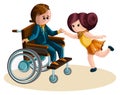 Mage of a girl dancing with a boy in a wheelchair. Cartoon style. Royalty Free Stock Photo