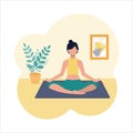 Vector image of a girl doing yoga at home in the Lotus position. Healthy lifestyle, meditation Royalty Free Stock Photo