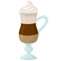 Vector image of a glass glass with a three-layer latte. Coffee drink