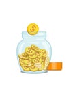 Gold coins, in glass jar. Money. Vector illustration.