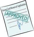 Green card renewal application on the stamp approved Royalty Free Stock Photo