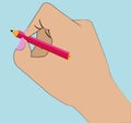 Vector image of a hand writing with a pencil