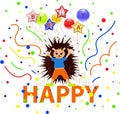 Vector image of a hedgehog celebrating his Birthday. Series of illustrations