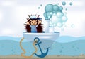 Vector image of a hedgehog floating on a boat. Series of illustrations