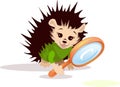 Vector image of a hedgehog with a magnifying glass from a series of illustrations with a hedgehog