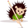 Vector image of a hedgehog with a pencil from a series of illustrations with a hedgehog