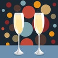 Vector Image Of A Holiday, Two Glasses Of Sparkling Wine (Champagne) On A Background Of Colored Elements In Retro Style Royalty Free Stock Photo