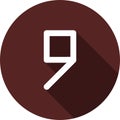 Icon with the number nine on a circle of maroon, vector image