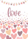 Vector image of the inscription Love on the background of hearts. Illustration for Valentine`s Day, lovers, prints, clothes, texti Royalty Free Stock Photo