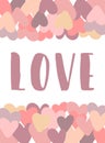 Vector image of the inscription Love on a background of hearts in pink. Illustration for Valentine`s Day, lovers, prints, clothes, Royalty Free Stock Photo