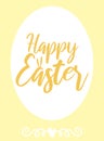 Vector image of an inscription with rabbit`s ears and decorations on a yellow background. Easter illustration for spring happy ho Royalty Free Stock Photo