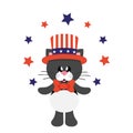 4 july cartoon cute black cat in hat with stars Royalty Free Stock Photo