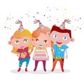 Vector image of 3 kids surprise party
