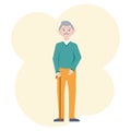 Vector image of a kind grandfather with a mustache and a cane in his hand