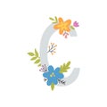 vector image of letter c and flowers