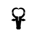 The vector image a logo of black color in the form of the head of a bull full face with cuts on horns and a gray strip in the Royalty Free Stock Photo