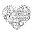 Vector image of love dogs with different doodle dogs in heart shape. Cute doodle illustration of cure dogs on white background Royalty Free Stock Photo