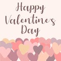 Vector image of love lettering on a background of pink, lilac and beige hearts. Illustration for Valentine`s Day, lovers, prints, Royalty Free Stock Photo