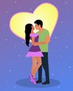 Vector image of a loving couple. First kiss. Love. Girl and guy on the background of the heart Royalty Free Stock Photo