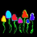 Vector image of Magic Mushrooms in abstract art style, done in a slightly psychedelic manner
