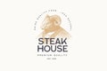 Vector image of a man-ram in a sweater in the technique of engraving and the inscription: `Steak House` on a light background. Royalty Free Stock Photo