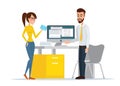 Vector image of the man and woman at their working place. Royalty Free Stock Photo