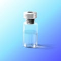 Realistic medical drug in glass vial with rubber stopper and metal cap