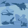 Vector Image on a Military Theme. Veterans, Army, Military Equipment