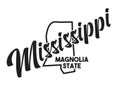 Vector image of Mississippi. Lettering nickname Magnolia State. United States of America outline silhouette. Hand-drawn map of US