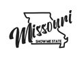 Vector image of Missouri. Lettering nickname Show Me State. United States of America outline silhouette. Hand-drawn map of US Royalty Free Stock Photo