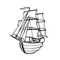 Vector image, monochrome drawing of a ship, on a white background, isolated.