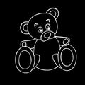 Vector image. Monochrome drawing of a toy bear isolated on a black background.