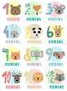 Vector image of 12 months for a baby with animals. A collection of children`s stickers with numbers and bear, fox, mouse, rabbit, Royalty Free Stock Photo