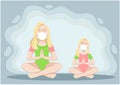 Vector image - Mother and daughter do yoga during quarantine.