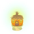 Vector image of a mouse house in the form of a pumpkin with a thatched roof and carved Windows. Series of illustrations. Calendar