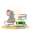 Vector image of a mouse. Series of illustrations. A mouse sitting among books