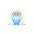 Vector image of a mouse. Series of illustrations. Mouse taking a bath with abundant foam