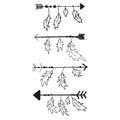 Vector image of Native American arrows with feathers. Black and white illustration. Royalty Free Stock Photo