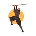 A vector image ninja warrior in a dynamic pose at the moment of impact Royalty Free Stock Photo