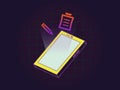 Pencil and paperboard icon, floating out of the phone screen, as if the user is doing a writing activity. Royalty Free Stock Photo
