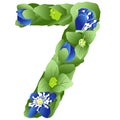 Vector image of the number 7 in the form of flowers and leaves of liverwort