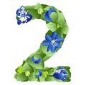 Vector image of the number 2 in the form of flowers and leaves of liverwort