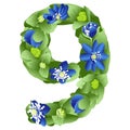 vector image of the number 9 in the form of flowers and leaves of liverwort